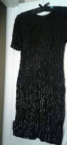 Stenay Vintage 80s Black beaded short gown